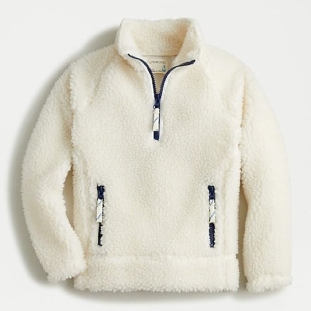 NWT Crewcuts Kids' Sherpa Half-Zip Popover Cream Blue Size 14